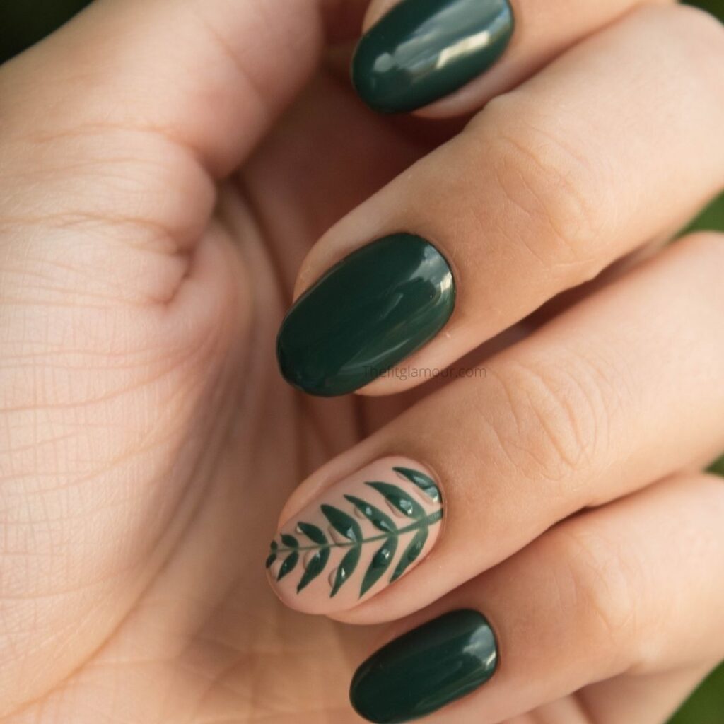green leaves nail paint design